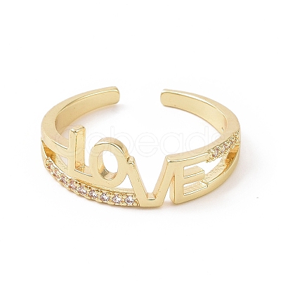 Clear Cubic Zirconia Word Love Open Cuff Ring RJEW-E072-18G-1