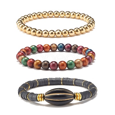 3Pcs 3 Style Imitation Tiger Eye Stretch Bracelets Set BJEW-JB07649-1