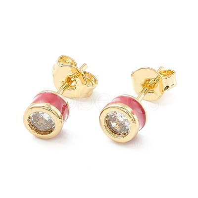 Column Cubic Zirconia Stud Earrings with Enamel EJEW-P196-02G-03-1