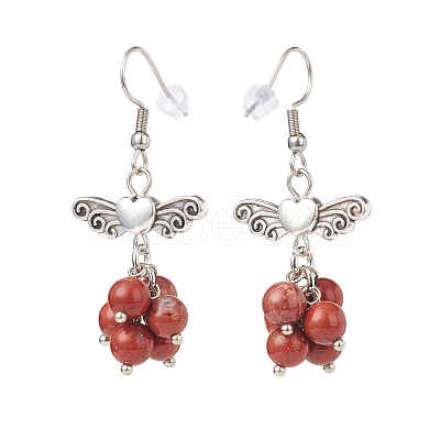 Gemstone Beaded Heart Butterfly Dangle Earrings EJEW-JE05039-1