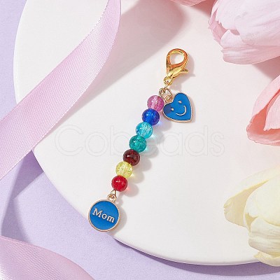 Mother's Day Flat Round with Word Mom & Heart Alloy Enamel Pendant Decorations HJEW-JM01510-05-1