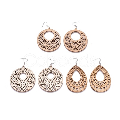 Laser Cut Wood Dangle Earrings EJEW-JE02992-M-1