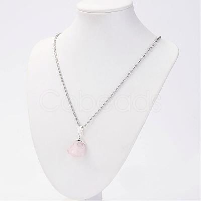 Natural Rose Quartz Pendant Necklaces NJEW-JN01879-02-1