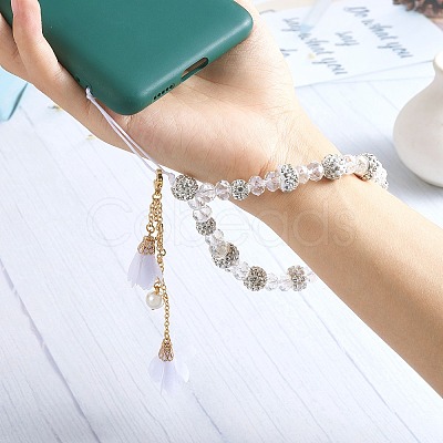 Polymer Clay Rhinestone & Glass Beaded Chain Mobile Strap HJEW-SW00021-04-1