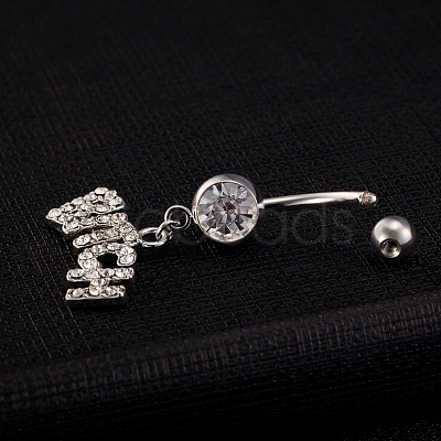 Platinum Plated Piercing Jewelry Brass Cubic Zirconia Navel Ring Navel Ring Belly Rings AJEW-EE0001-07-1