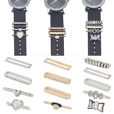 PandaHall Elite 13Pcs 13 Style Heart & Bowknot & Oval & Rectangle Resin Alloy Watch Band Charms Set MOBA-PH0001-14-1