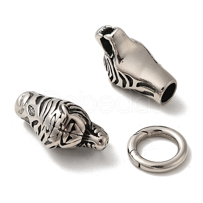 Tibetan Style 304 Stainless Steel Spring Gate Rings FIND-Z046-03AS-01-1