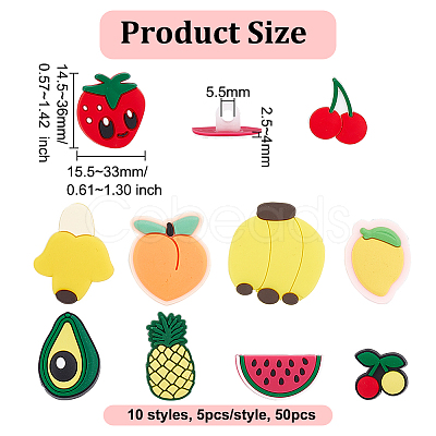 Olycraft 50Pcs 10 Style Fruit Theme PVC Straw Toppers FIND-OC0003-01-1