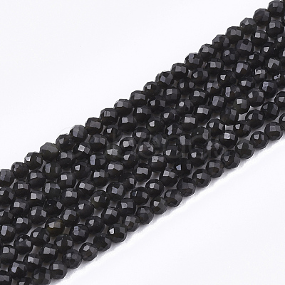 Natural Black Obsidian Beads Strands X-G-T108-41-1