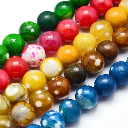 Natural Fire Agate Beads Strands G-O165-A-8mm-1