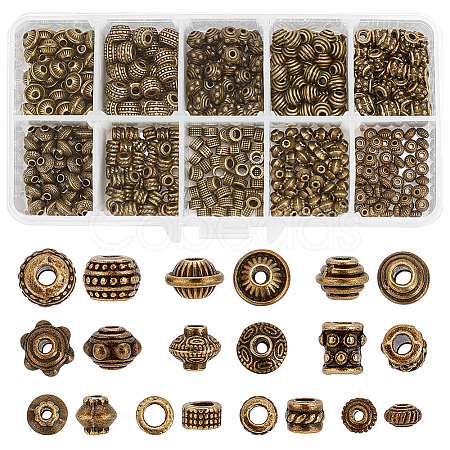 PandaHall Elite 500Pcs 10 Styles Tibetan Style Alloy Spacer Beads TIBEB-PH0004-96-1