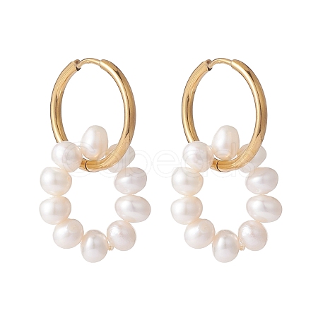 Natural Pearl Beaded Ring Shape Hoop Earring EJEW-JE04696-1