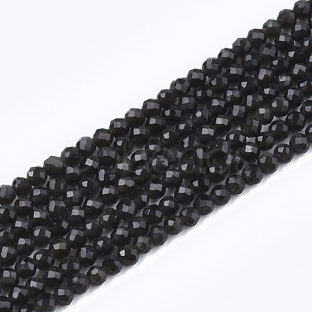 Natural Black Obsidian Beads Strands X-G-T108-41-1