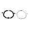 2Pcs 2 Styles 6mm Round Natural Lava Rock & Shell Pearl Braided Bead Bracelets, Cross Synthetic Turquoise Stackable Bracelets for Women Men, Mixed Color, Inner Diameter: 2-5/8~4 inch(6.6~10.2cm), 1pc/style