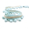 Ethnic Style Polyester Pom Pom Tassel Fringe Trim Ribbon, for Clother, Curtain Decoration, Cyan, 1-3/8 inch(35mm)