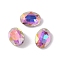 Glass Rhinestone Cabochons, Flat Back & Back Plated, Faceted, Oval, Heliotrope, 14x10x5.5mm