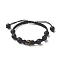 Natural Dyed & Heated Black Agate Round Braided Bead Bracelet, Ohm/Aum Adjustable Bracelet for Women, Inner Diameter: 2-1/8 inch(5.5cm)