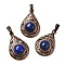 Natural Dyed Lapis Lazuli Pendants, Brass Teardrop Charms, Red Copper, Lead Free & Cadmium Free, 30x19.5x7.5mm, Hole: 5x8mm