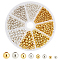 PandaHall Elite 1080Pcs 8 Styles Brass Smooth Round Beads, Seamed Spacer Beads, Golden & Silver, 3~6mm, Hole: 1~2.5mm