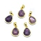 Natural Amethyst Pendants, with Golden Tone Brass Findings, teardrop, Faceted, 14.5x9.5x5mm, Hole: 2.5x3.5mm