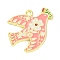 Alloy Enamel Pendants, Light Gold, Swallow with Flower Charm, Salmon, 22.5x26x1.5mm, Hole: 1.6mm