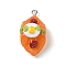 Resin Imitation Food Pendants, Cartoon Bear Bread Charms with Platinum Plated Iron Loops, Oval, 32x16x14mm, Hole: 2mm