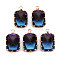 Gradient Color Glass Pendants, with Brass Prong Settings, Faceted, Rectangle, Light Gold, Midnight Blue, 24x14x6mm, Hole: 1.6mm