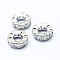 Brass Micro Pave Cubic Zirconia European Beads, Large Hole Beads, Flat Round, Platinum, 10x3.5mm, Hole: 4mm