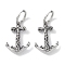 316 Surgical Stainless Steel Hoop Earrings, Anchor, Antique Silver, 31x21mm