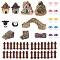 Gorgecraft Succulent Micro Landscape Dollhouse Ornaments, including Resin Imitation Stone House, Bridge, Stairs, Imitation Wood Stumps, Fences, Sheeps, Mushrooms, Mixed Color, 10~47x11~105x4~40mm, 26pcs/bag