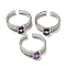 Natural Amethyst Adjustable Rings, with Platinum Brass Findings, Long-Lasting Plated, Jewely for Women, Rectangle, Adjustable