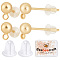 Beebeecraft 100Pcs Brass Ball Stud Earring Post, with Horizontal Loops and 100Pcs Plastic Ear Nuts, Real 18K Gold Plated, 15mm, Hole: 1.2mm, Pin: 0.7mm