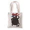 Cute Cat Printed Canvas Women's Tote Bags, with Handle, Rectangle Shoulder Bags for Shopping, Black, Cat Shape, 37x33cm