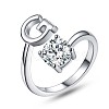 Anti-Tarnish Rhodium Plated 925 Sterling Silver Initial Letter Open Cuff Ring JR852G-1