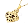 Heart with Flower 304 Stainless Steel Pendant Necklaces NJEW-G083-02E-G-1