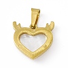 Natural Shell Heart Charms with Antler STAS-P315-16G-2