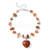 Natural Red Jasper Heart Charm Bracelet with Chips Beaded Chains BJEW-TA00295-04-1