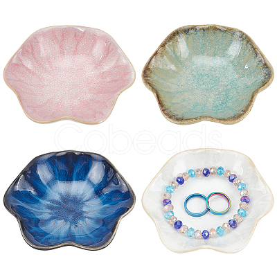 4Pcs 4 Colors Flambed Glazed Lotus Leaf Multi-Use Jewelry Plate for Rings Necklace Bracelet Display AJEW-FG0003-59-1