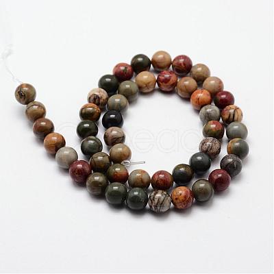 Natural Polychrome Jasper/Picasso Stone/Picasso Jasper Beads Strands G-O155-02A-4mm-1