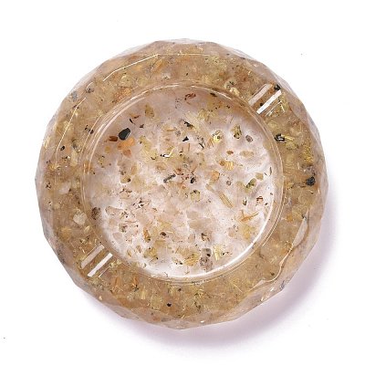 Resin with Natural Rutilated Quartz Chip Stones Ashtray DJEW-F015-06F-1