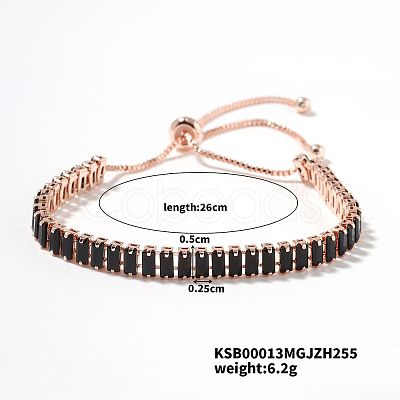 Simple and Elegant Minimalist Style Brass Jet Rhinestone Box Chain Slider Women's Bracelets VW1538-3-1