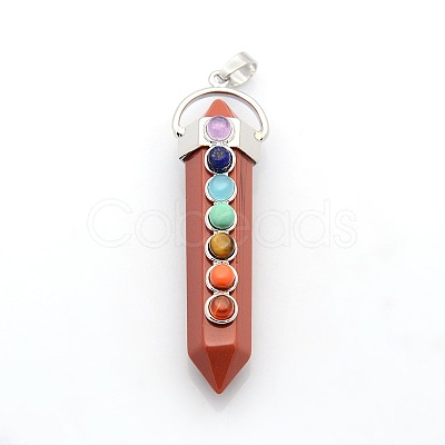 Yoga Chakra Jewelry Platinum Plated Brass Gemstone Double Terminated Pointed Big Pendants G-P053-19H-1