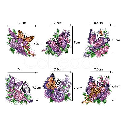 6Pcs Butterfly DIY Diamond Painting Keychain Kit PW-WG95088-01-1