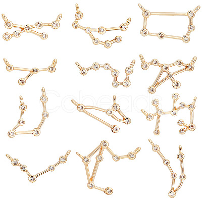 PandaHall Elite 12Pcs 12 Styles Brass Connector Charms KK-PH0009-37-1