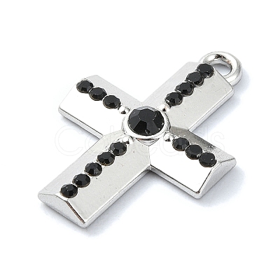 Rack Plating Alloy with Black Rhinestone Pendants FIND-Z051-04P-01-1