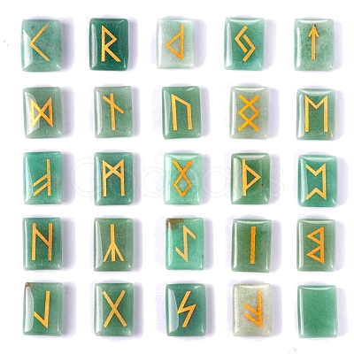 Rectangle Natural Green Aventurine Rune Stones PW-WG62729-03-1