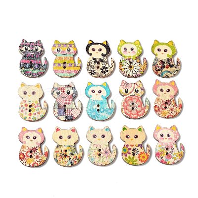 2-Hole Printed Wooden Buttons X-WOOD-WH0104-01A-1