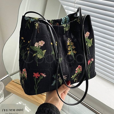 Flower Printed Polyester Women's Tote Bags PW-WG102BE-01-1