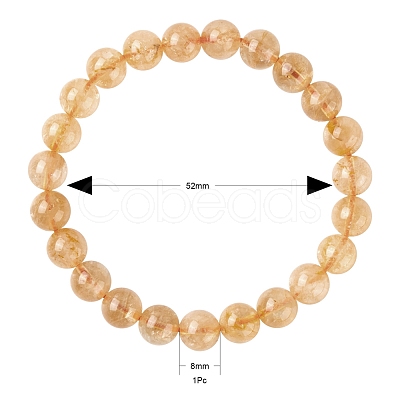 Natural Citrine Round Beads Stretch Bracelet BJEW-LS0001-09-1