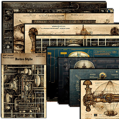 8pcs Retro Industrial Machinery Scrapbook Paper PW-WG10471-01-1